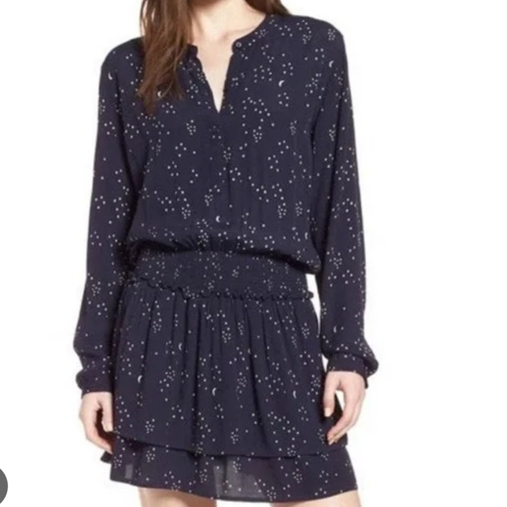 Rails Juliette Navy Galaxy Long Sleeve Drop Waist Mini Dress Size XS